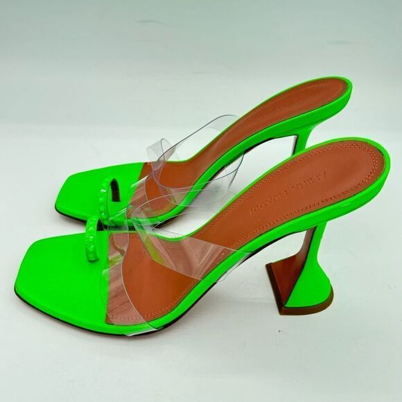 Amina Muaddi Sami Slipper Heeled Sandals Neon Green Fluo Size 8 - Picture 7 of 14